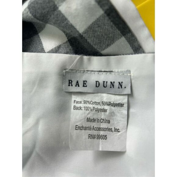 RAE DUNN EMBROIDERED MANTLE SCARF THANKFUL GRAY WHITE CHECK - Picture 3 of 3